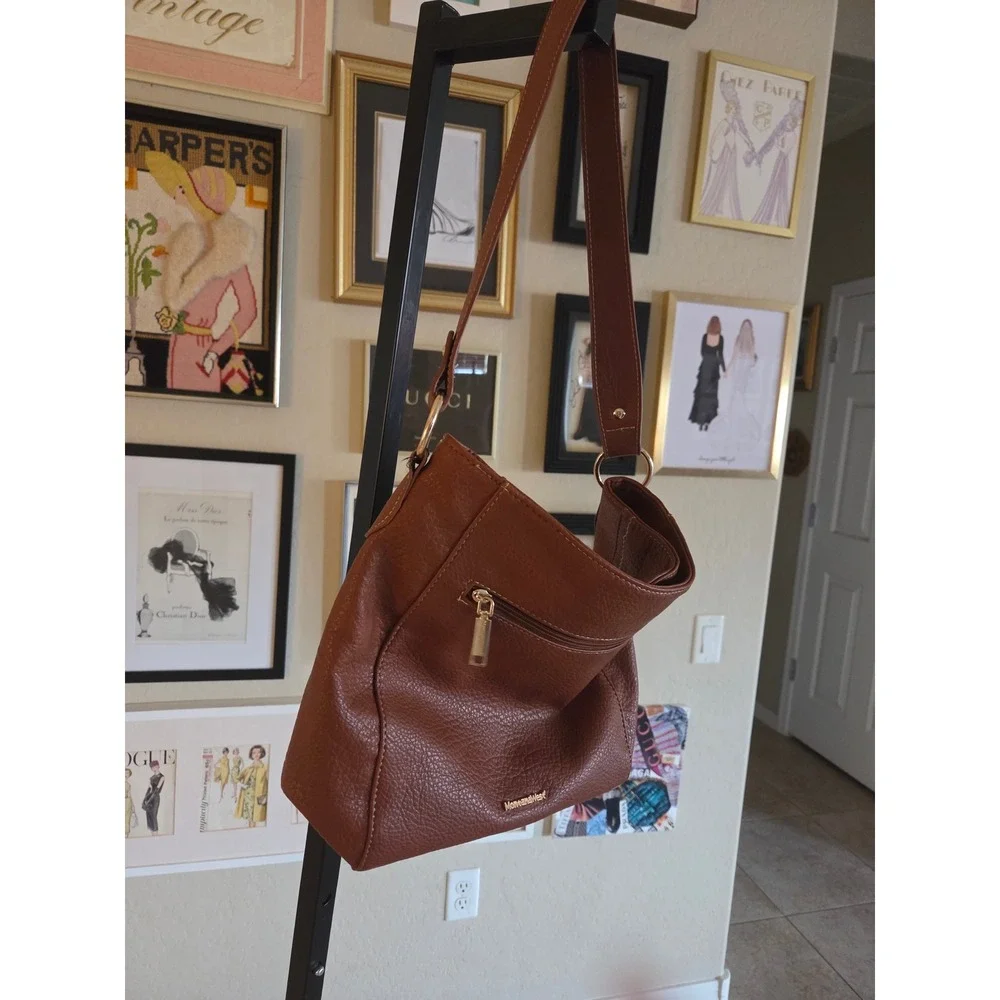 Montana West Cognac Brown Pebbled Vegan Leather Slouchy Hobo Shoulder Bag